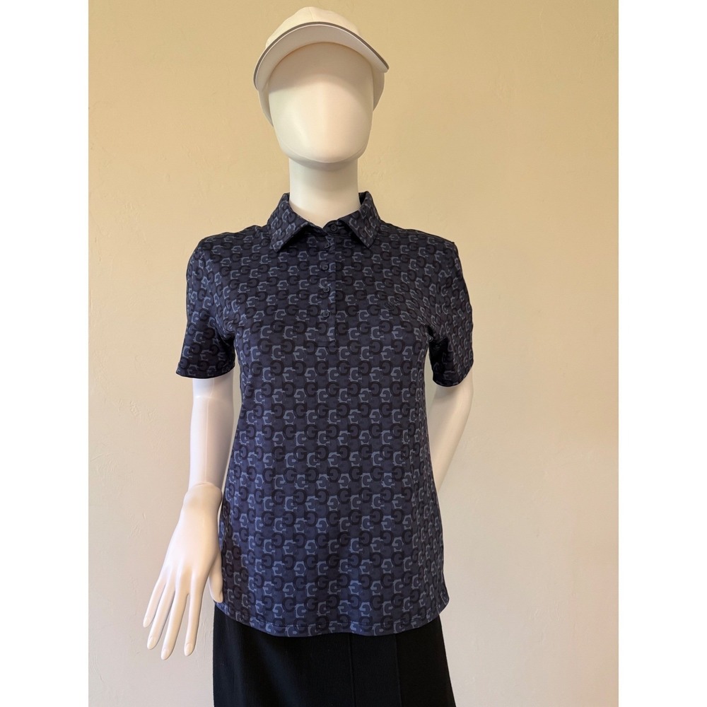 G/FORE Womens Navy Blue Monogram G Logo Golf Polo Shirt Short Sleeve Size S
